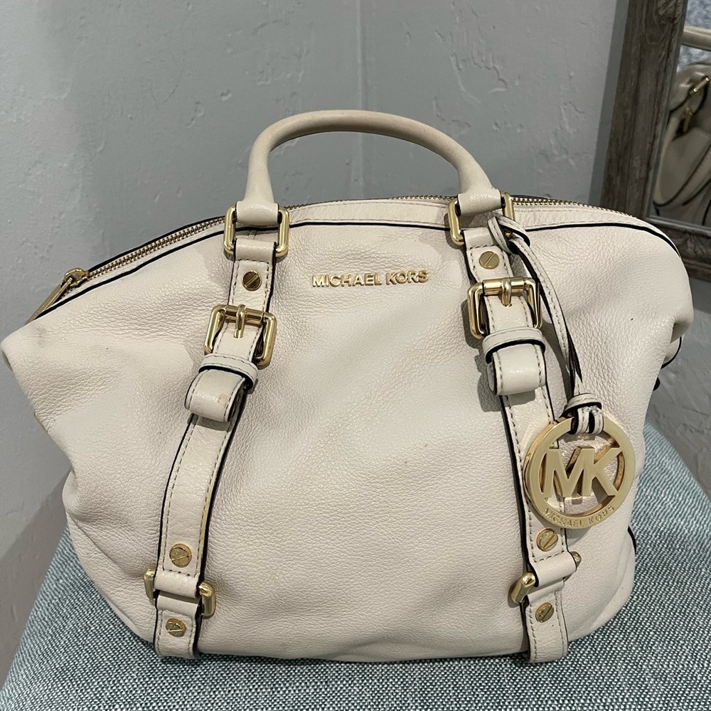Michael Kors Ivory Satchel with Gold Accents